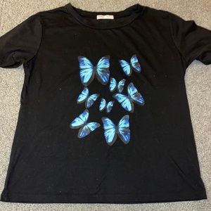 Romwe Black Butterfly Shirt